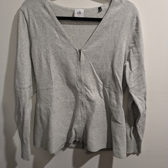 CAbi Sweaters - CAbi Willow Cardigan Light Gray Double Zip-Up Sweater